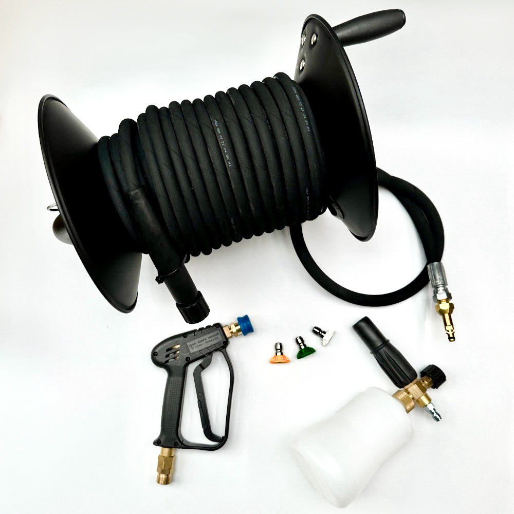 Hose Reel for Karcher K Series Pressure Washers - Including Short Trigger gun with quick release nozzles, snow foam lance and connection hose to connect to your Karcher K series pressure washer!