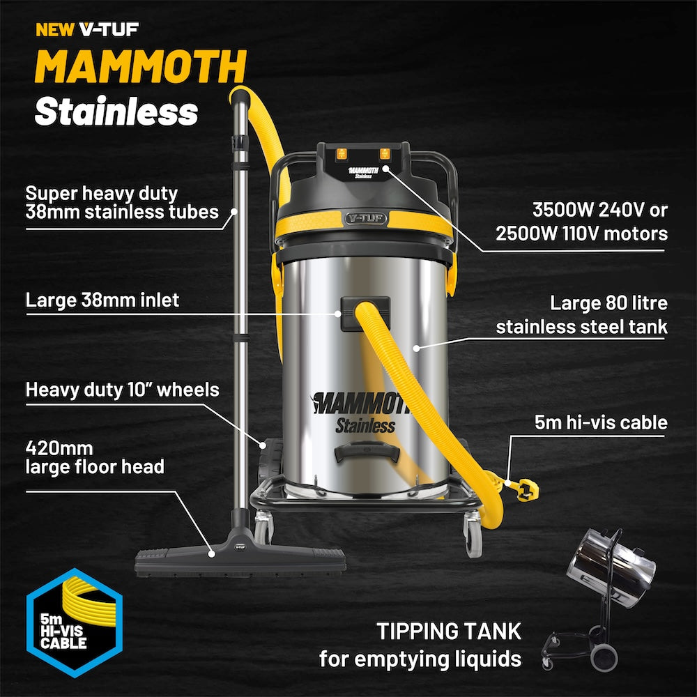 V-TUF | Mammoth Gutter Vacuum | Stainless Steel | Aluminium Poles